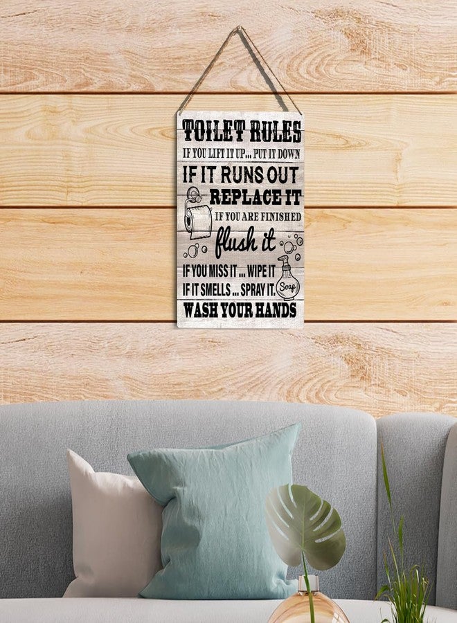 GUDIAO Farmhouse Bathroom Toilet Rules Signs Wall Decor Rustic Wash Your Hands Bathroom Wood Plaque Wooden Hanging Sign Decoration for Home Toilet Door 8 x 10 - Image 4